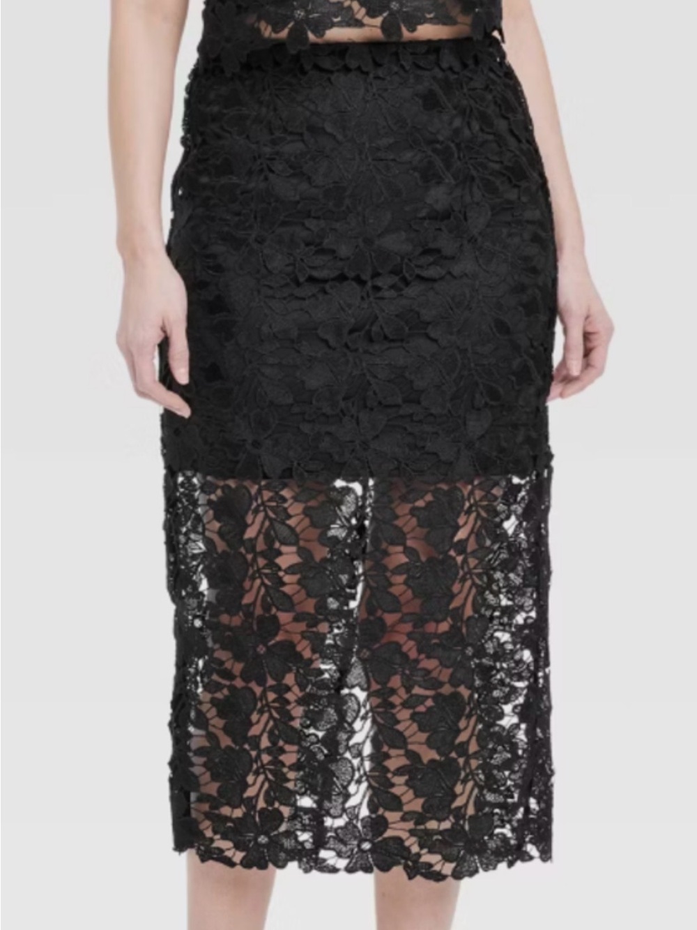 NEW A New Day Women's Lace Midi A-Line Skirt Black Sz Large